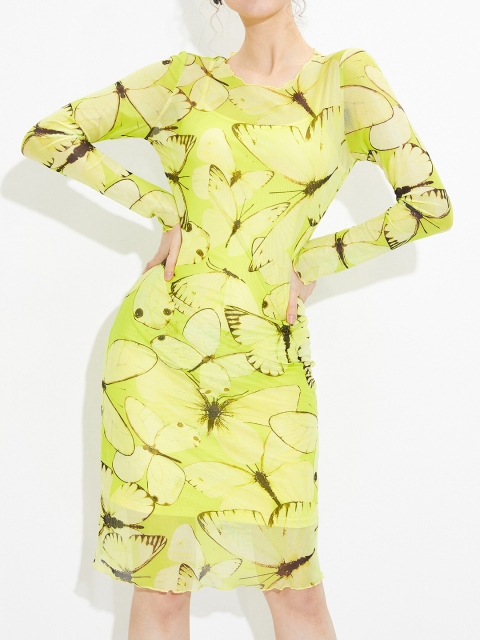 

URBANIC Fluorescent Green Floral Sheath Dress