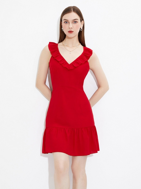 

URBANIC Red Ruffles A-Line Mini Dress