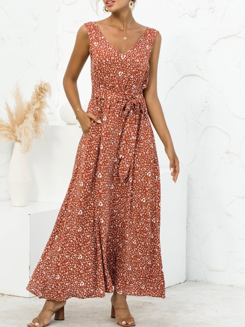 

URBANIC Brown Floral Maxi Dress