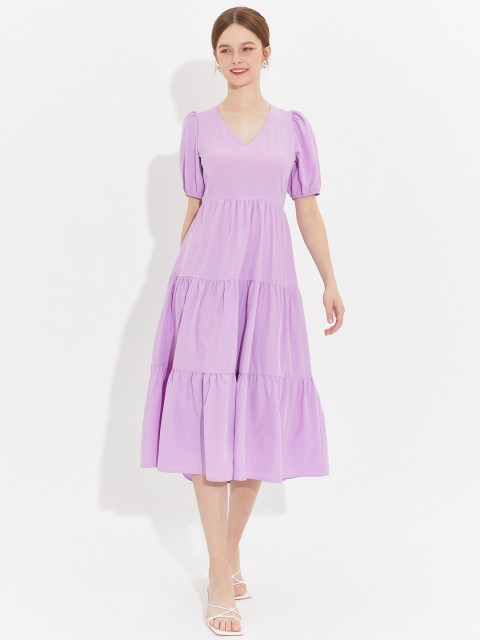 

URBANIC Purple Tiered Styled Back Midi Dress