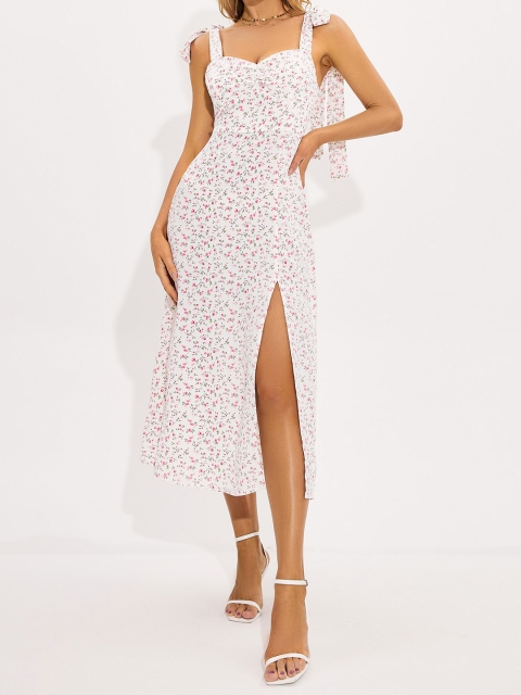 

URBANIC Pink Floral A-Line Midi Dress