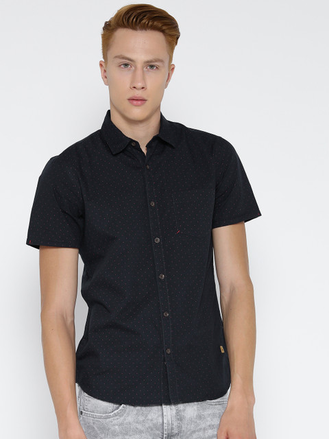 

United Colors of Benetton Men Navy Printed Casual Shirt, Navy blue