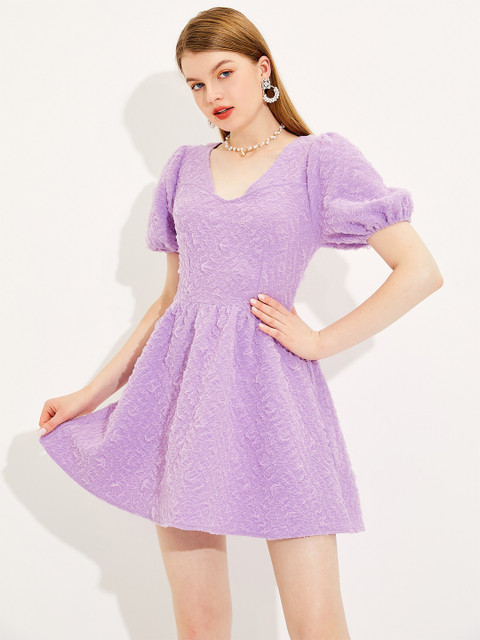 

URBANIC Purple Self Design V-Neck Mini Dress