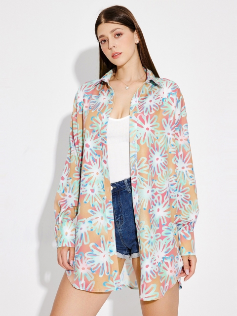 

URBANIC Orange Tropical Shirt Mini Dress