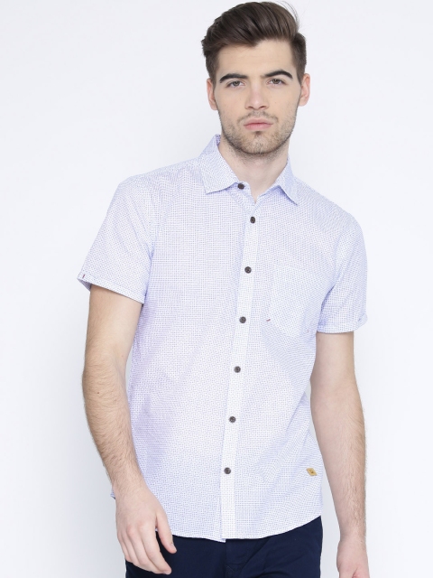 

United Colors of Benetton Men White & Blue Printed Casual Shirt
