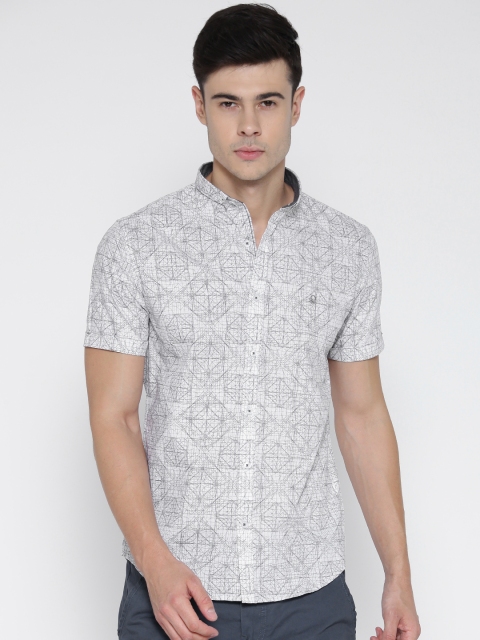 

United Colors of Benetton Men Off-White & Grey Printed Casual Shirt