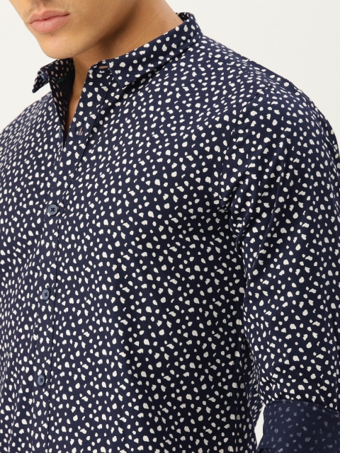 

United Colors of Benetton Men Navy Abstract Printed Casual Shirt, Navy blue
