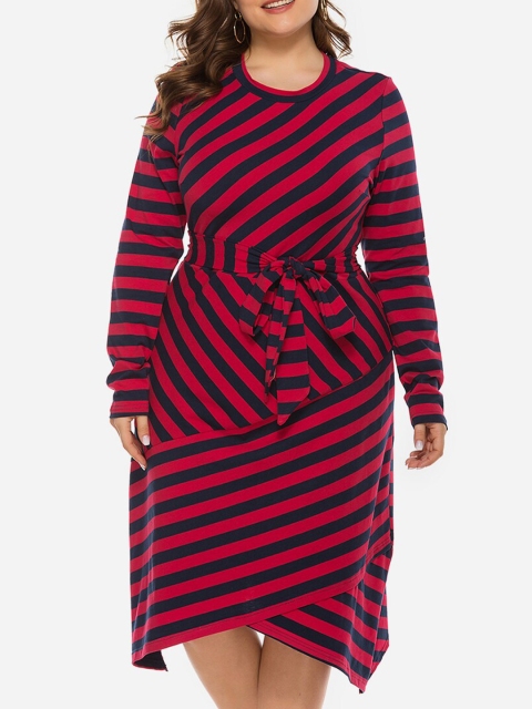 

URBANIC Burgundy Striped Sweater Dress