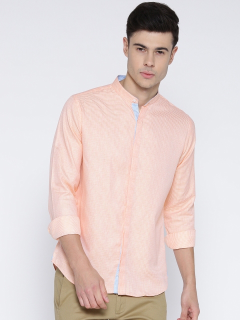 

United Colors of Benetton Men Orange Checked Casual Shirt