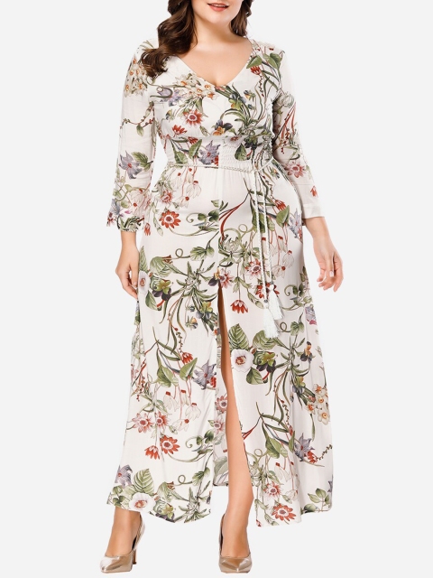 

URBANIC White Floral Maxi Dress