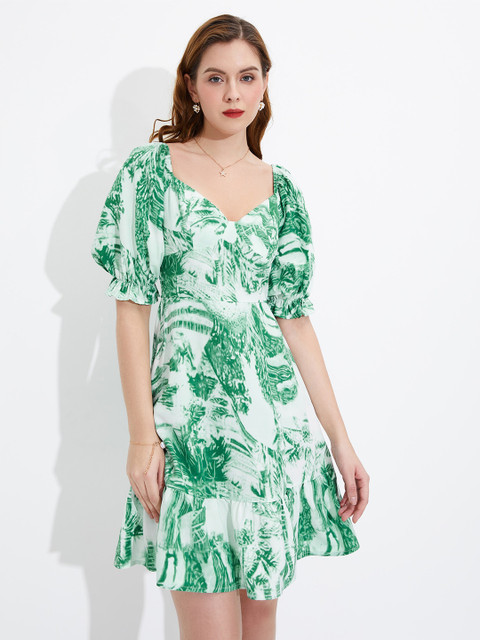 

URBANIC Green Tropical A-Line Dress