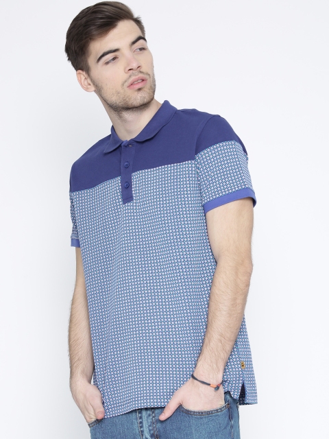 

United Colors of Benetton Men Blue Printed Polo Collar T-shirt
