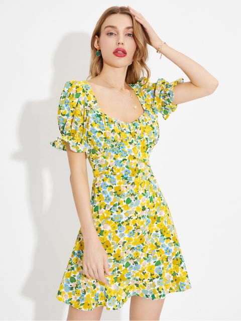 

URBANIC Green Floral Mini Dress