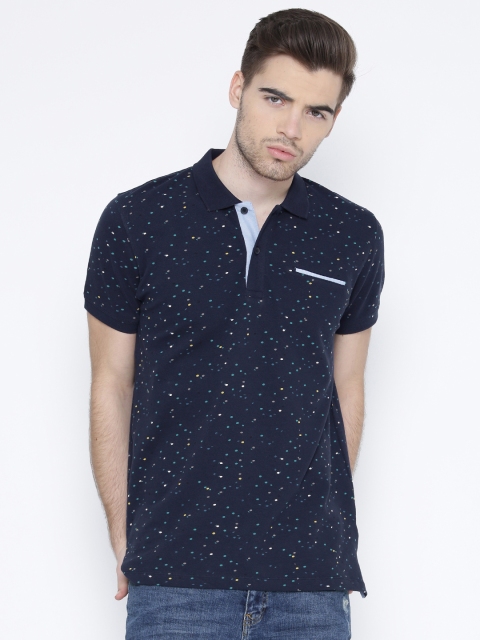

United Colors of Benetton Men Navy Blue Printed Polo Collar T-shirt