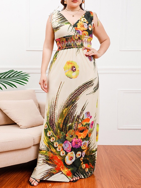 

URBANIC Beige Floral Maxi Dress