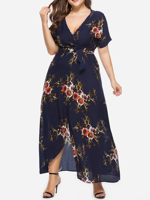 

URBANIC Navy Blue Floral Maxi Dress