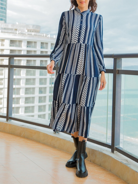 

URBANIC Blue Striped A-Line Dress