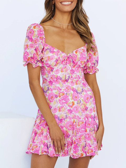 

URBANIC Red Floral A-Line Mini Dress