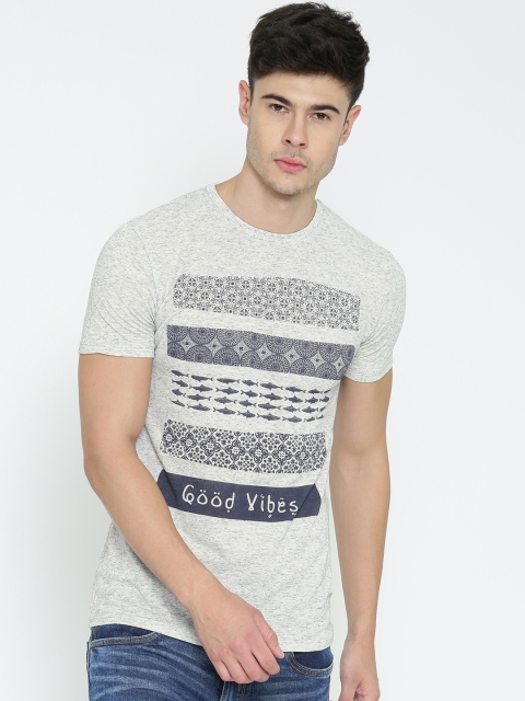 

United Colors of Benetton Men Grey Melange Printed Round Neck T-shirt