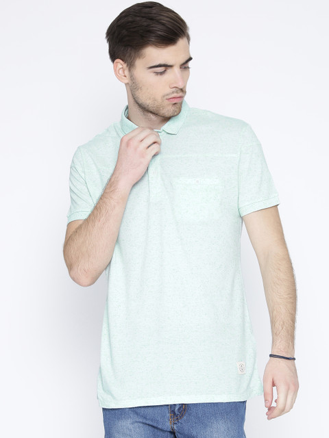 

United Colors of Benetton Men Mint Green Solid Polo Collar T-shirt