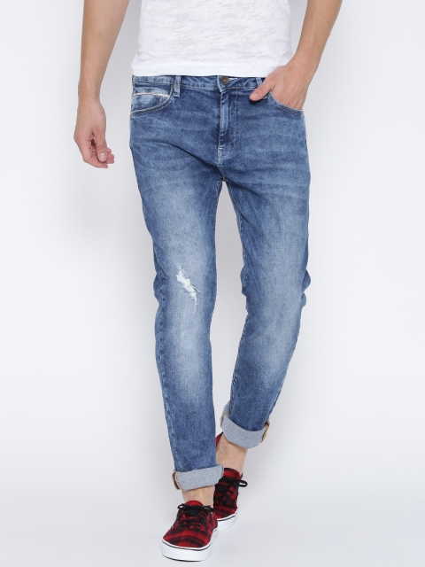 

United Colors of Benetton Men Blue Washed Carrot Fit Stretchable Jeans