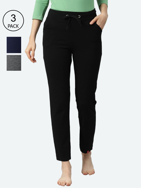 

NOT YET by us Women Pack of 3 Solid Stretchable Slim-Fit Lounge Pants, Black