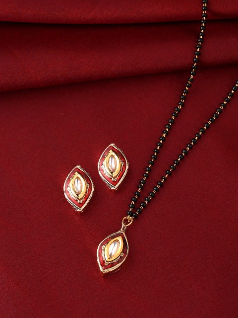

THE AAB STUDIO 24 K Gold Plated Red Meenakari Handcrafted Mangalsutra Set