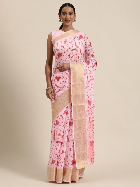 

SHAVYA Rose & Gold-Toned Woven Design Zari Pure Linen Saree