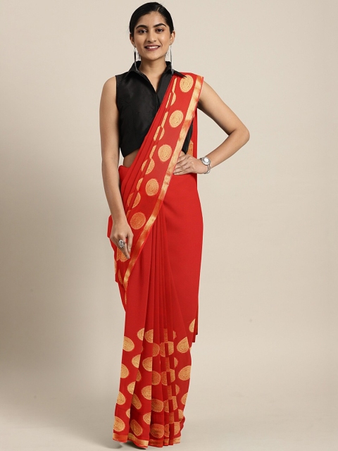 

SHAVYA Red & Gold-Toned Embellished Zari Saree