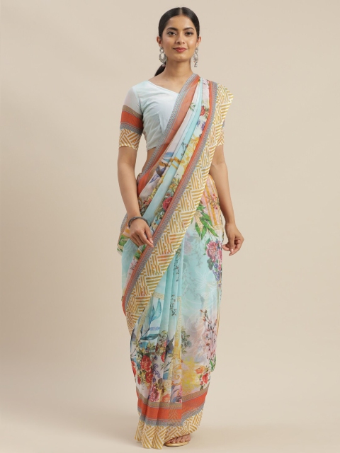 

SHAVYA Sea Green & Beige Pure Georgette Saree