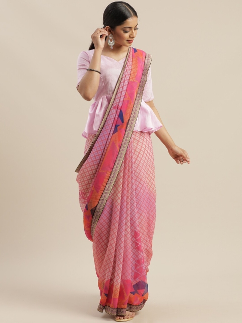 

SHAVYA Pink Embroidered Pure Georgette Saree