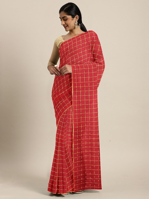 

SHAVYA Red & Gold-Toned Embellished Zari Saree