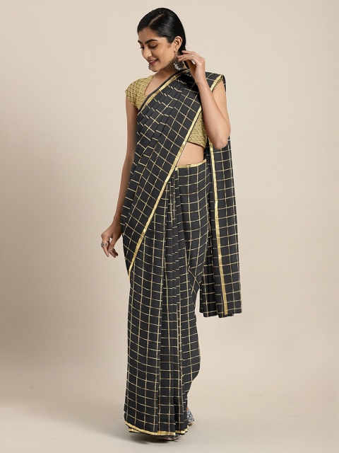 

SHAVYA Black & Gold-Toned Embellished Zari Saree