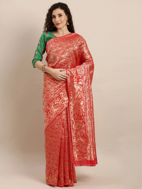 

SHAVYA Red & Gold-Toned Woven Design Zari Pure Silk Patola Saree