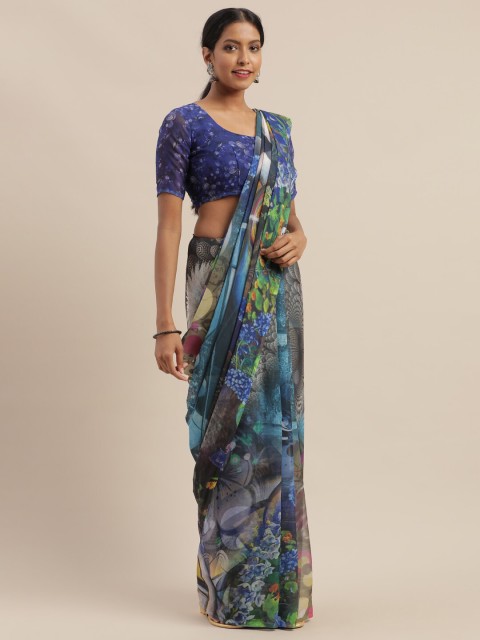 

SHAVYA Blue & Green Pure Georgette Saree
