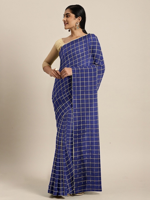 

SHAVYA Navy Blue & Gold-Toned Embellished Zari Saree