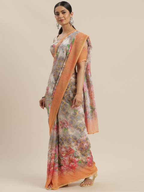 

SHAVYA White & Grey Pure Georgette Saree