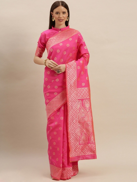 

SHAVYA Fuchsia & Gold-Toned Woven Design Zari Pure Silk Heavy Work Banarasi Saree