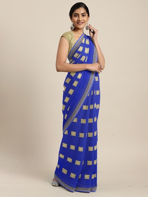 

SHAVYA Blue & Gold-Toned Embellished Zari Saree