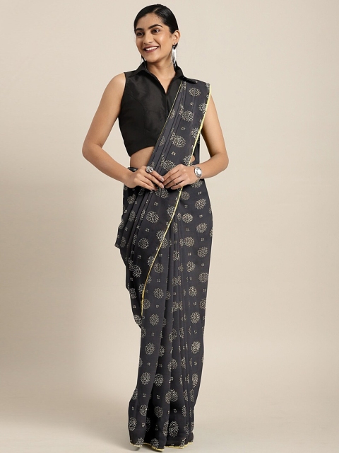 

SHAVYA Black & Gold-Toned Embellished Zari Saree