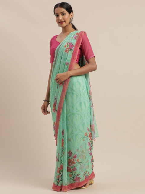 

SHAVYA Sea Green & Pink Pure Georgette Saree
