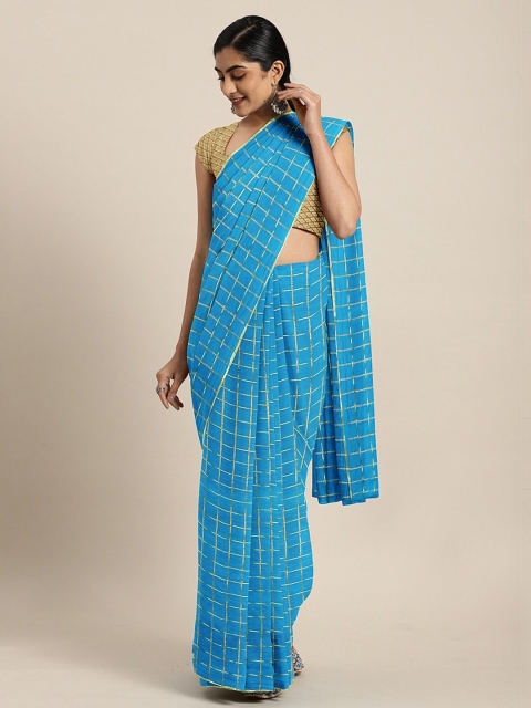 

SHAVYA Turquoise Blue Embellished Zari Saree