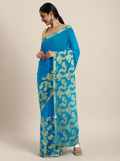 

SHAVYA Turquoise Blue Embellished Zari Saree