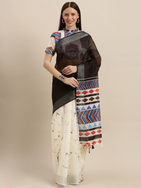 

SHAVYA Black & White Zari Pure Linen Ready to Wear Saree