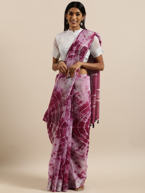 

SHAVYA Purple & White Bandhani Zari Pure Linen Ready to Wear Saree