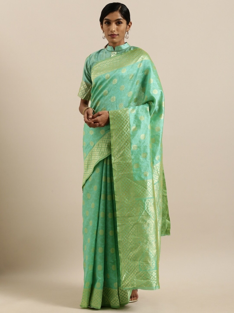 

SHAVYA Teal & Gold-Toned Woven Design Zari Pure Silk Heavy Work Banarasi Saree