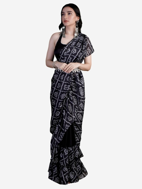 

Alaya By Stage3 Black & White Bandhani Satin Bandhani Saree