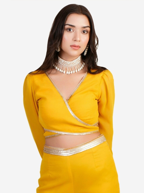 

Alaya By Stage3 Yellow Georgette Wrap Crop Top