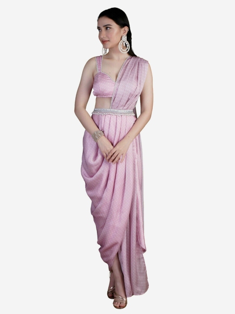 

Alaya By Stage3 Pink & White Bandhani Satin Bandhani Saree