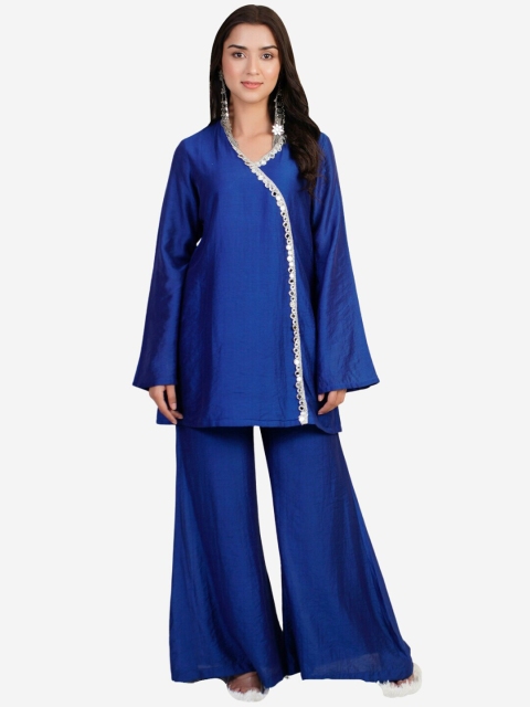 

Alaya By Stage3 Women Blue Flared Sleeves Chanderi Silk Kurta